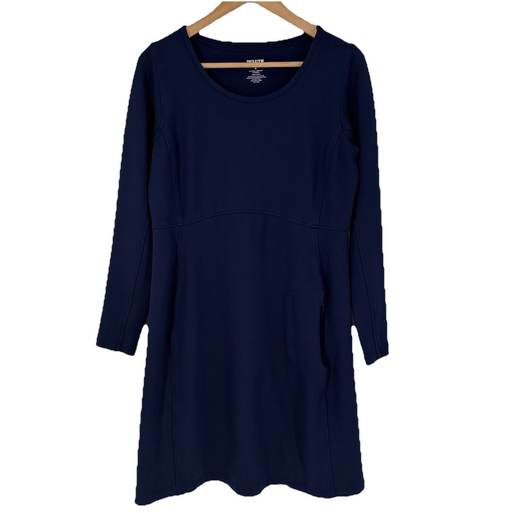 Duluth Trading‎ Co Womens Wearwithall Pnte Knit Midi Dress Size M Navy Stretch